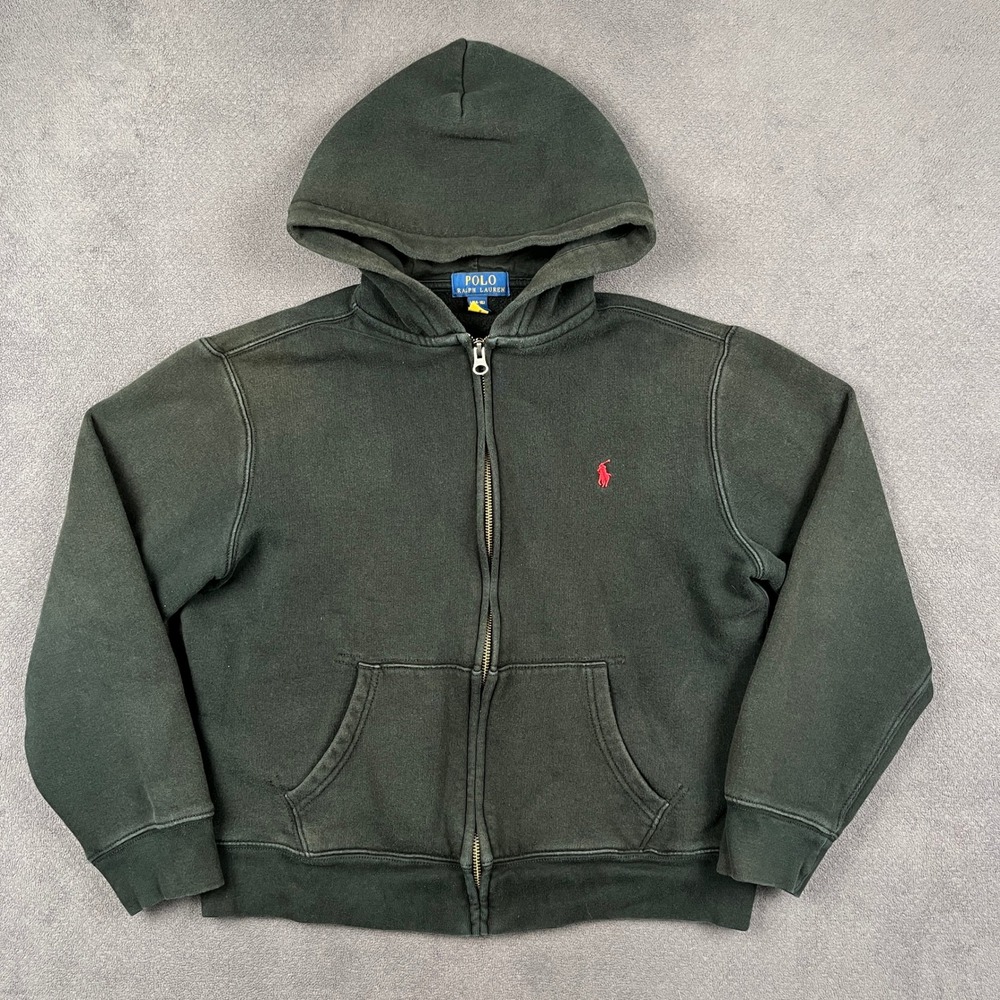 Polo Ralph Lauren Hoodie Kids Large 14-16 Black Red Pony Full Zip Sweatshirt
